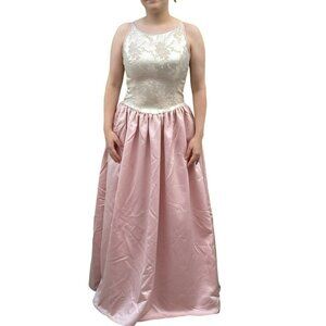 Vintage Jessica McClintock Gunne Sax Pink Gold Brocade Satin Princess Gown 9/10
